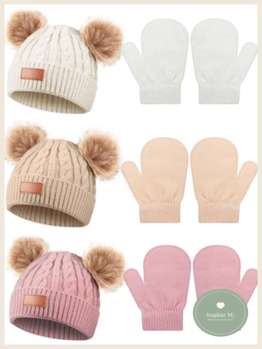 Toddler Pom Pom Hat and Glove Set 3 Pairs Soft Winter Warm